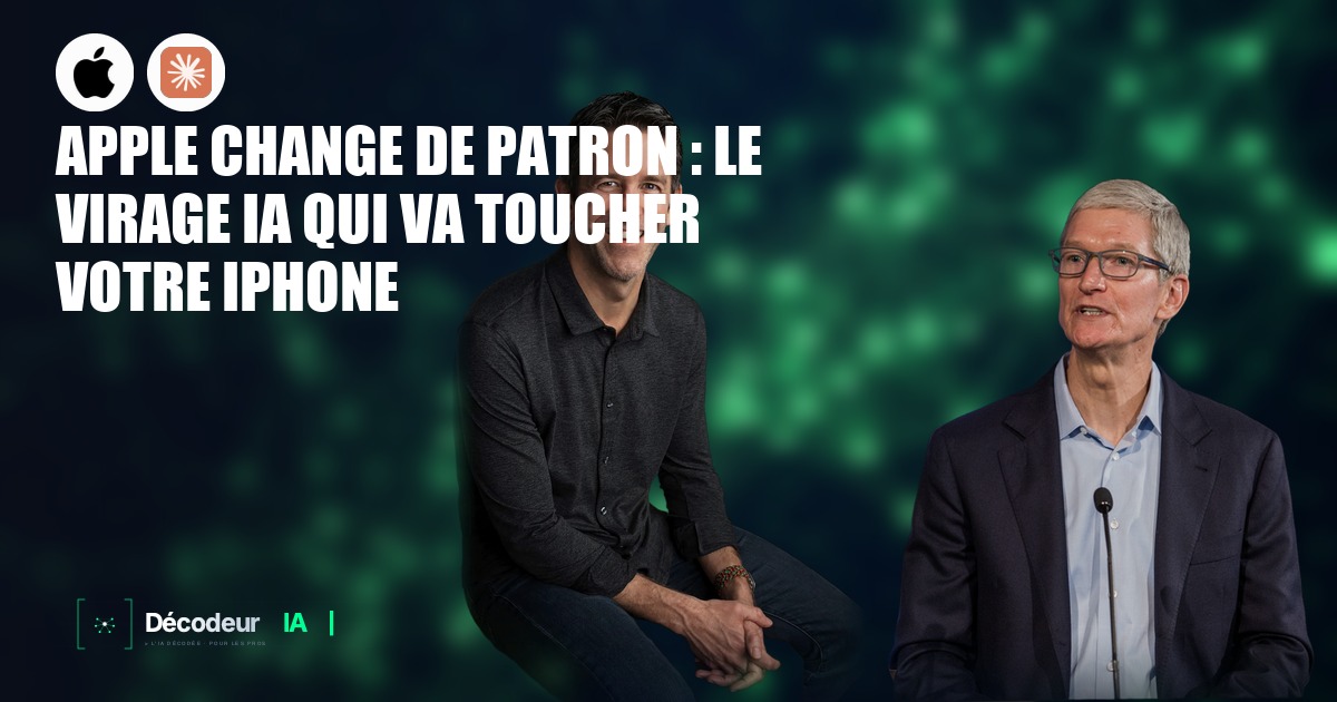 John Ternus, nouveau CEO d'Apple, devant un écran affichant le logo Apple Intelligence