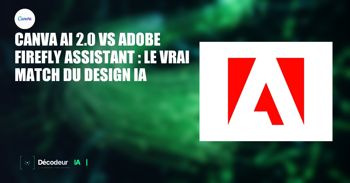 Écrans côte à côte montrant l'interface de Canva AI 2.0 et Adobe Firefly AI Assistant
