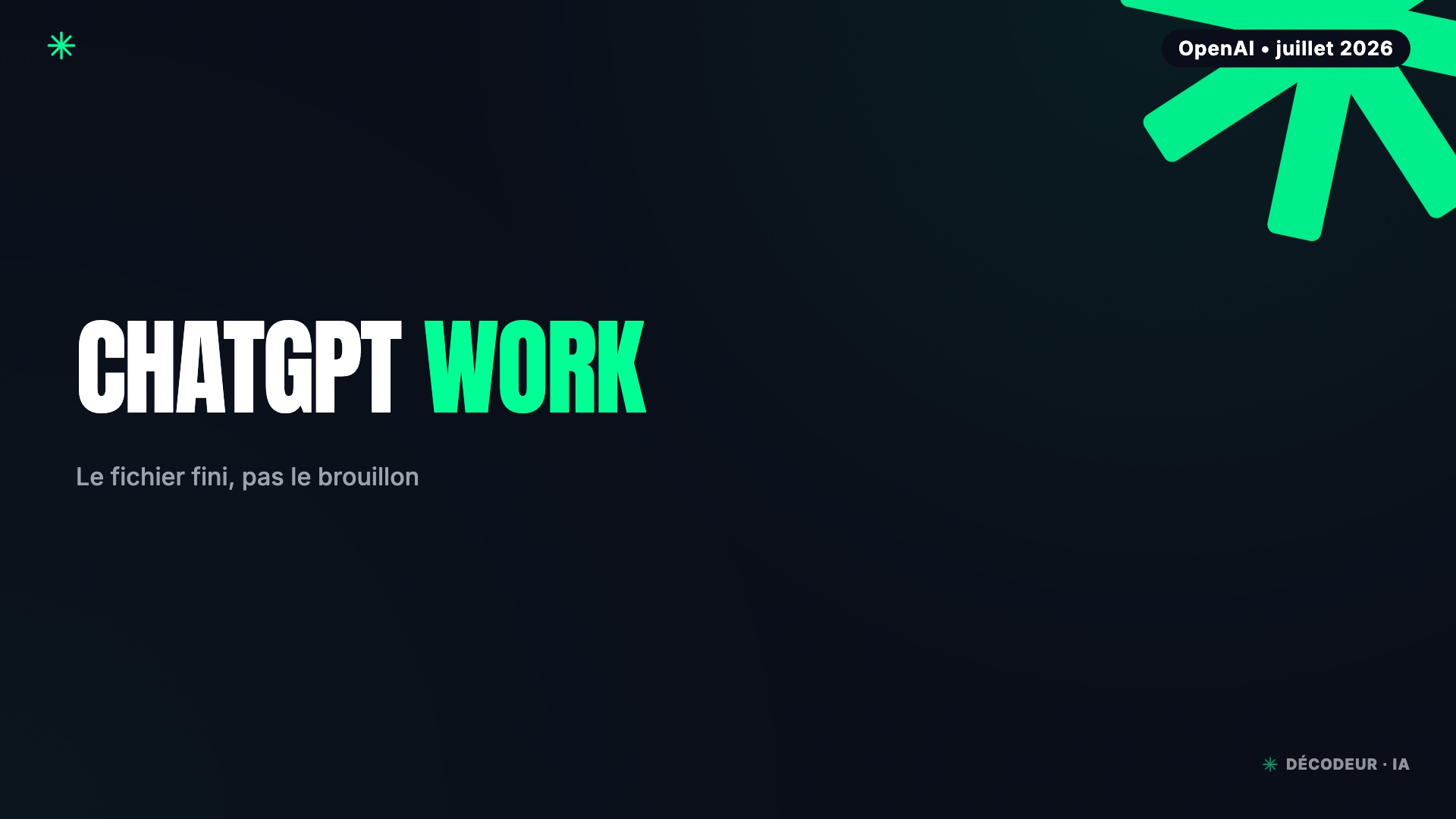 Interface ChatGPT Work générant un deck et un tableur pour une PME