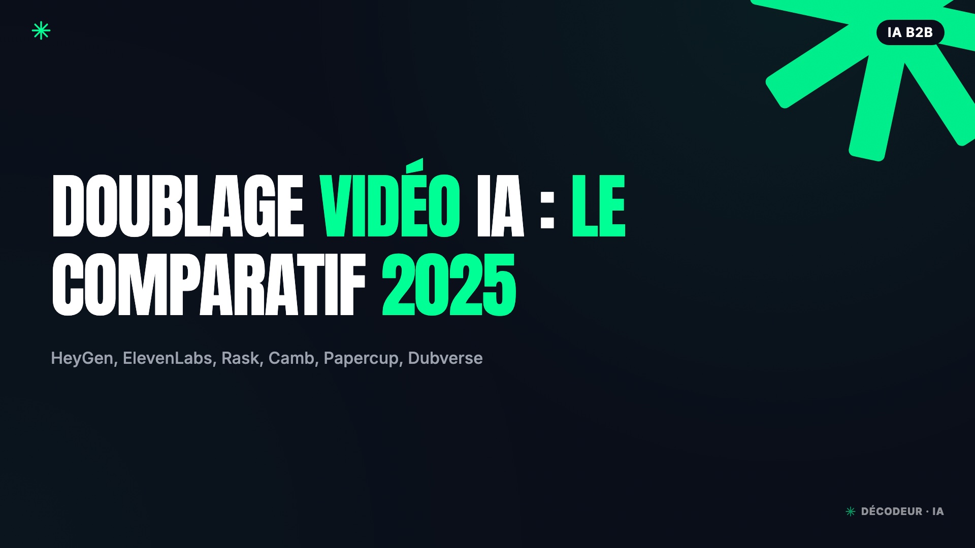 Comparatif visuel de six plateformes de doublage vidéo IA pour entreprises