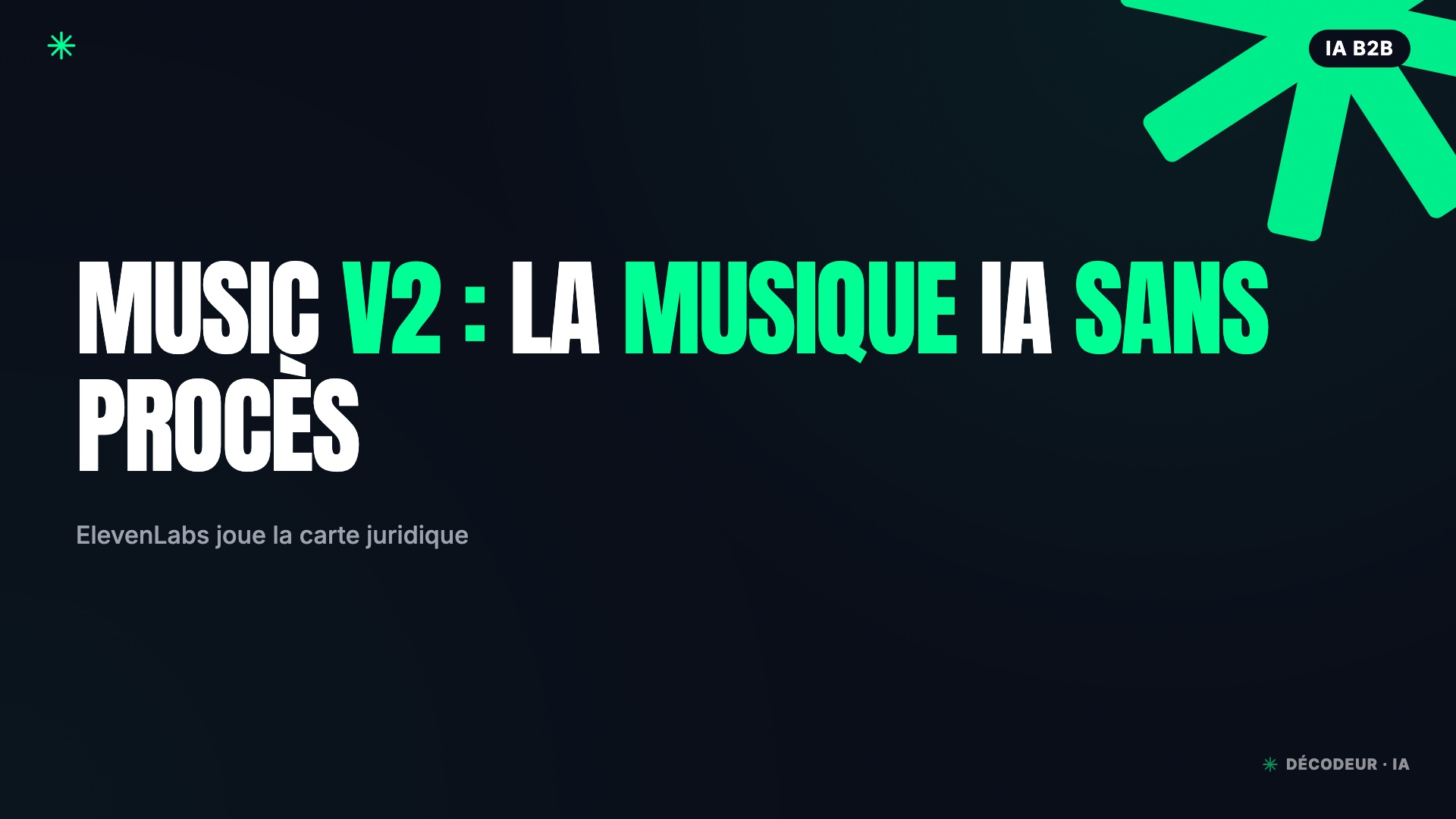 Interface de génération de musique IA ElevenLabs Music v2 avec piste audio et prompt de style