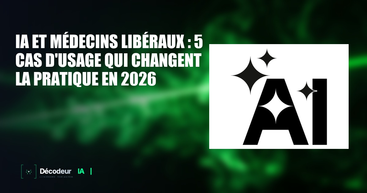 Médecin en consultation avec un écran affichant un assistant IA de compte-rendu médical