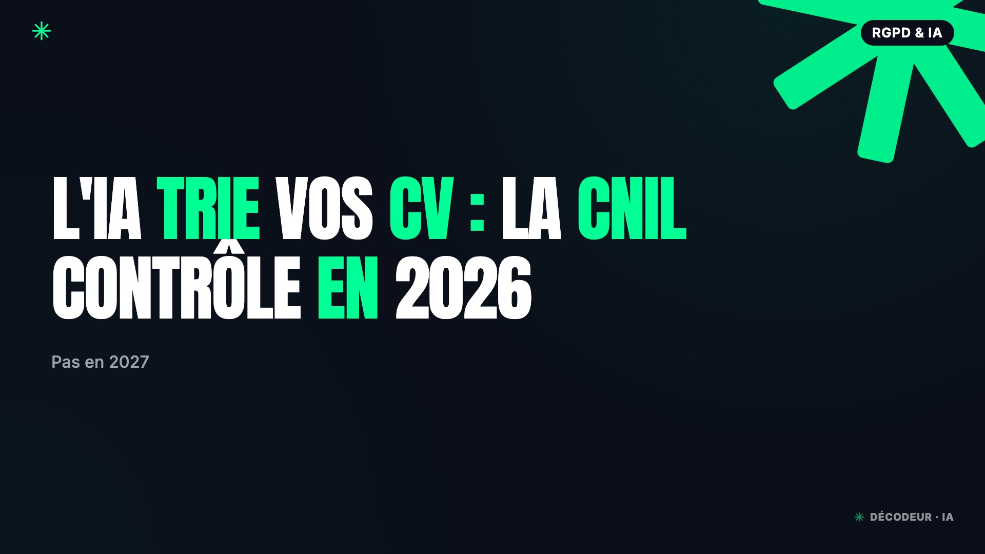 Un logiciel d'IA analyse une pile de CV, sur fond de logo CNIL et de drapeau européen