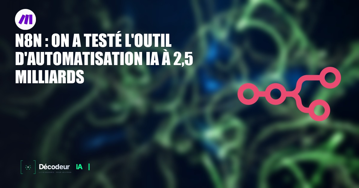 Interface de n8n montrant un workflow d'automatisation avec un agent IA connecté à plusieurs services