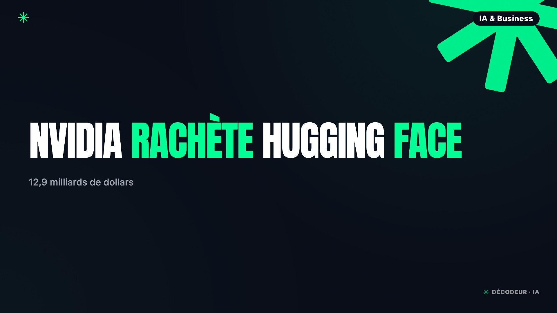 Logo Hugging Face absorbé par une puce Nvidia, symbole du rachat à 12,9 milliards de dollars