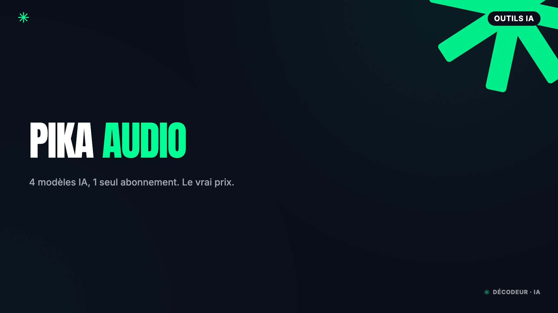 Interface de génération audio IA Pika avec formes d'onde et modèles voix, musique et bruitages