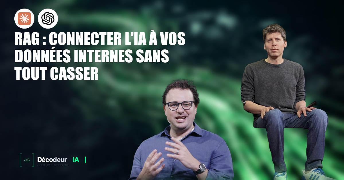 Schéma montrant des documents internes connectés à une IA via un pipeline RAG