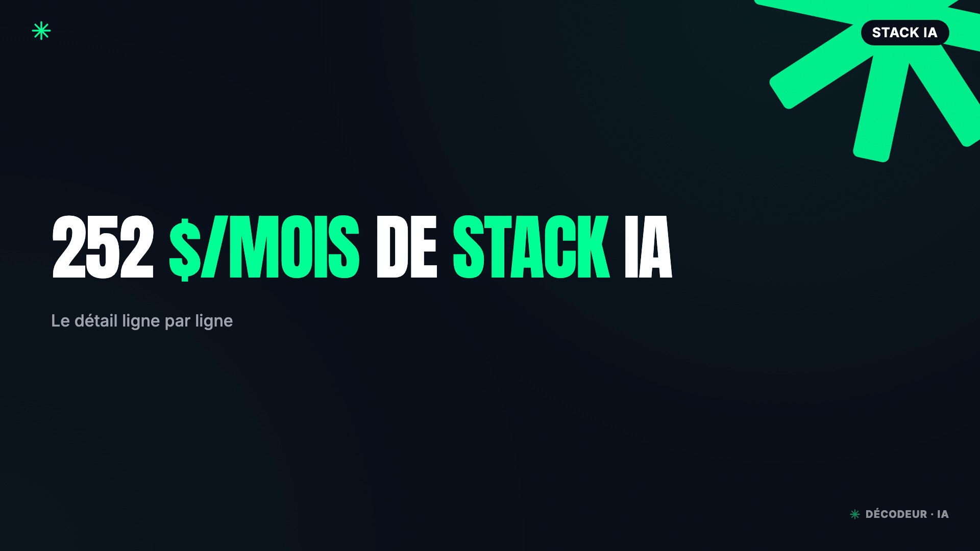 Recapitulatif des quatre abonnements IA composant une stack mensuelle a 252 USD