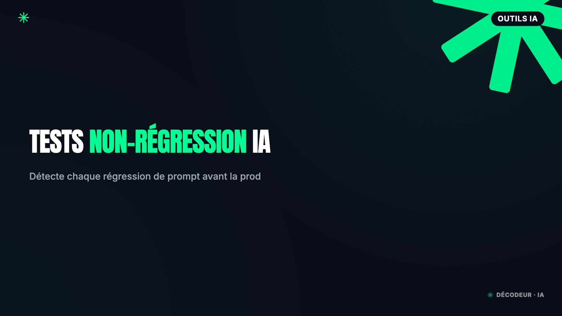 Console de test affichant une suite d'évaluations de prompts avec cas réussis et échoués