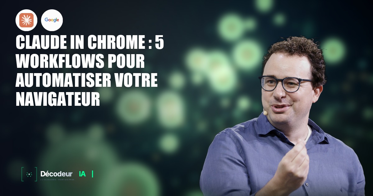 Capture d'écran du panneau latéral Claude in Chrome avec un workflow automatisé