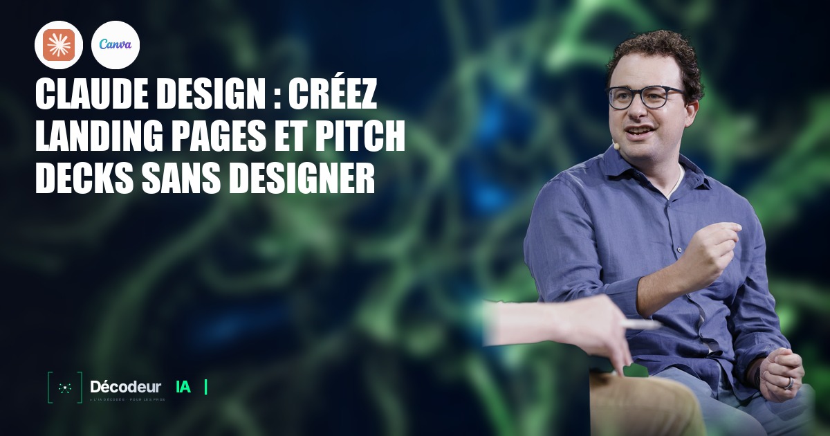 Interface de Claude Design montrant un brief texte à gauche et un prototype de landing page à droite