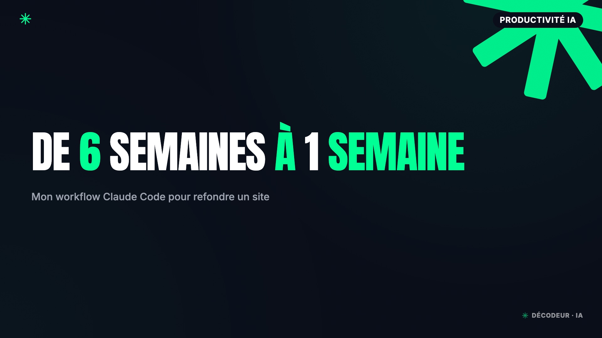 Écran de Claude Code affichant le workflow de refonte d'un site existant : audit, schema.sql, blueprint, vibe-coding.
